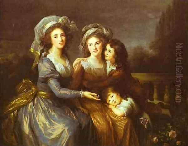 The Marquise de Peze and the Marquise de Rouget with Her Two Children Oil Painting by Elisabeth Vigee-Lebrun