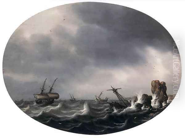 Stormy Sea Oil Painting by Simon De Vlieger