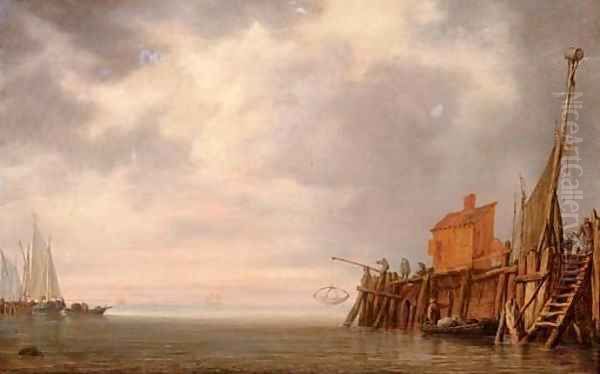 The entrance to a harbor Oil Painting by Simon De Vlieger