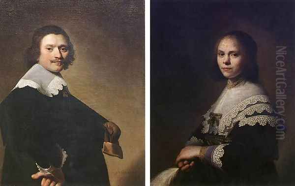 Portrait of a Man and Portrait of a Woman 1640-41 Oil Painting by Johannes Cornelisz. Verspronck