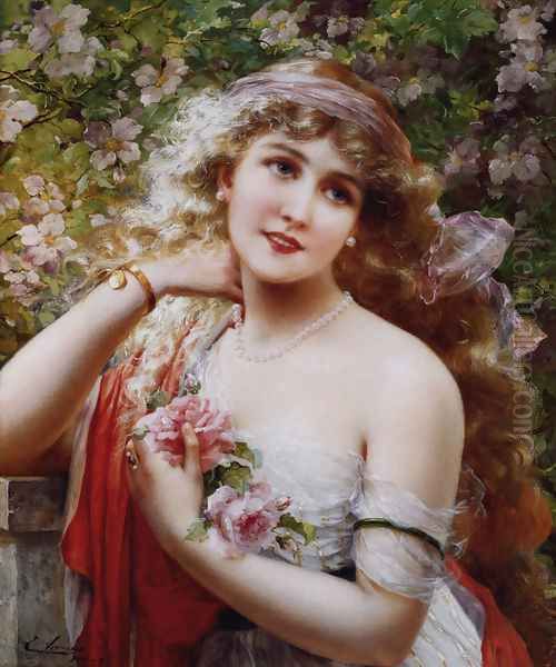 Young Lady With Roses by Emile Vernon