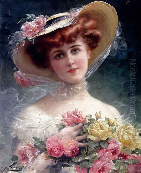 La Belle Aux Fleurs Oil Painting by Emile Vernon