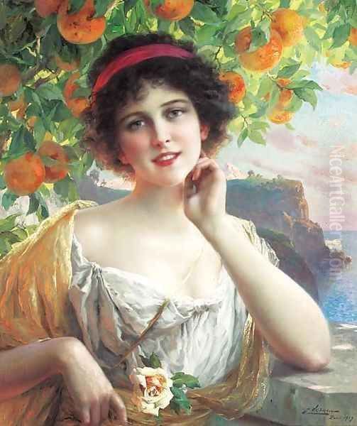 A young beauty Oil Painting by Emile Vernon