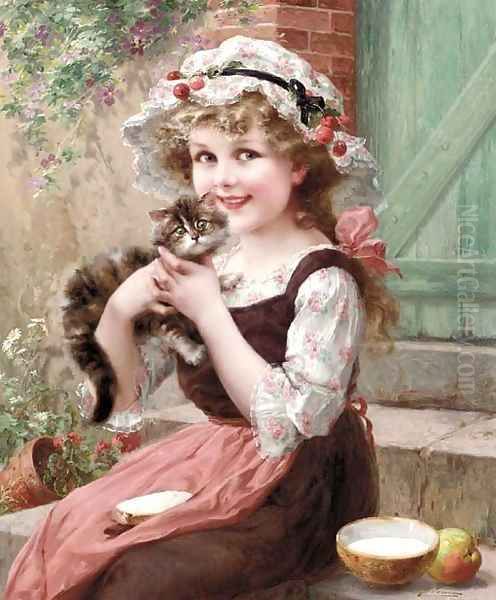 The Little Kittens Oil Painting by Emile Vernon