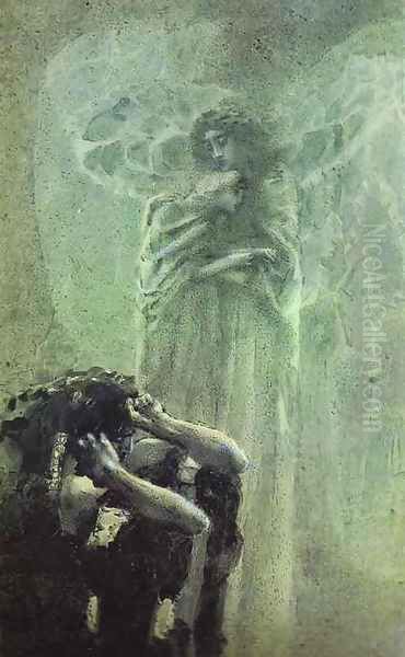 Demon and Angel with Tamara's Soul, 1891 Oil Painting by Mikhail Aleksandrovich Vrubel