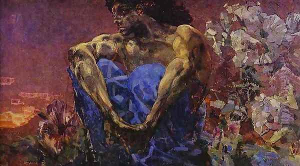 Seated Demon, 1890 Oil Painting by Mikhail Aleksandrovich Vrubel