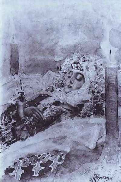 Tamara Lying in State, 1890-91 Oil Painting by Mikhail Aleksandrovich Vrubel