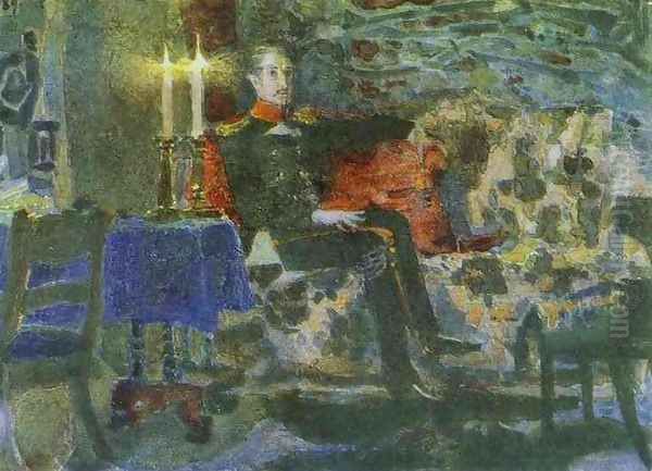 Portrait of an Officer (Pechorin on a Sofa), 1889 Oil Painting by Mikhail Aleksandrovich Vrubel