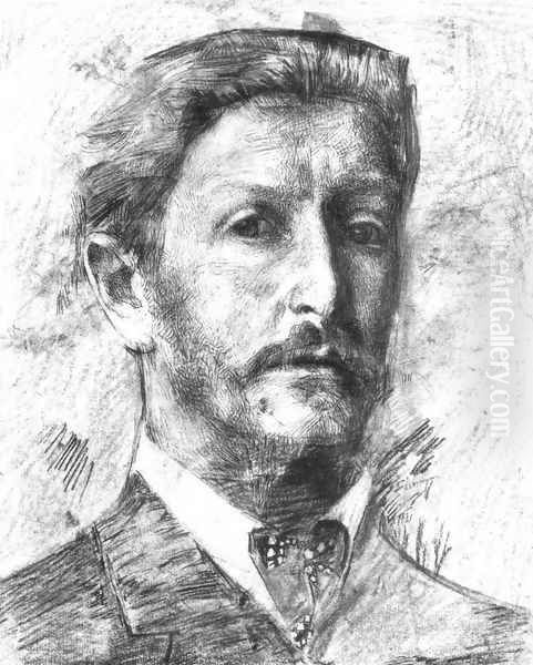 Self Portrait I Oil Painting by Mikhail Aleksandrovich Vrubel