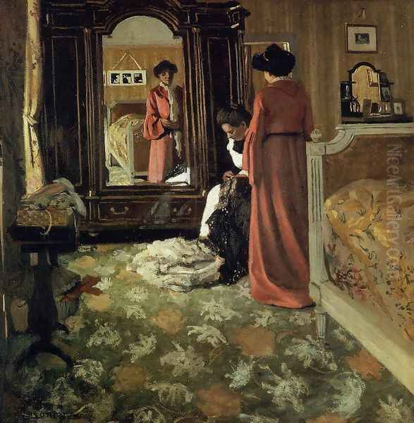 Interior, Bedroom with Two Figures Oil Painting by Felix Edouard Vallotton