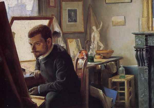 Felix Jasinski in His Printmaking Studio Oil Painting by Felix Edouard Vallotton