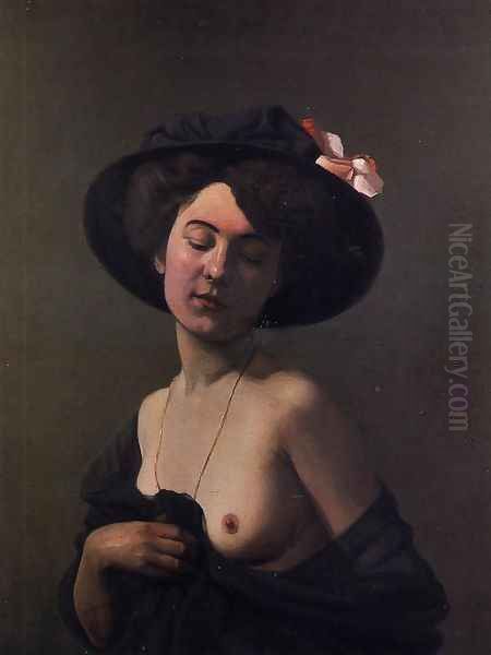 Woman with a Black Hat Oil Painting by Felix Edouard Vallotton