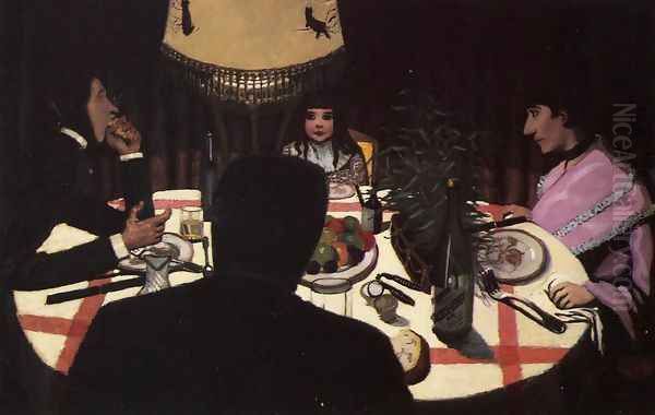 Dinner by Lamplight Oil Painting by Felix Edouard Vallotton