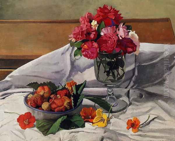 Flowers and Strawberries Oil Painting by Felix Edouard Vallotton