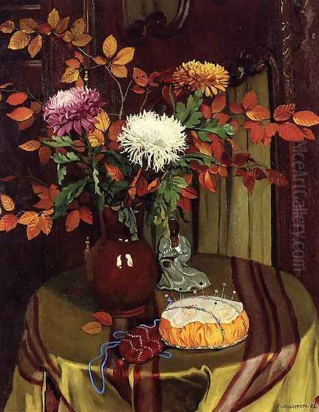 Chrysanthemums and Autumn Foliage Oil Painting by Felix Edouard Vallotton