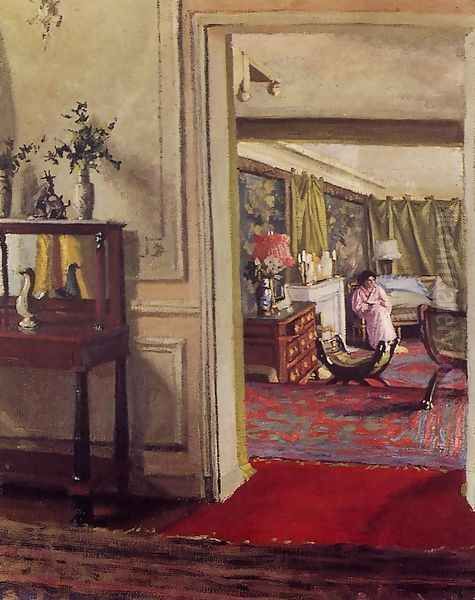 Interior with Woman in Pink Oil Painting by Felix Edouard Vallotton