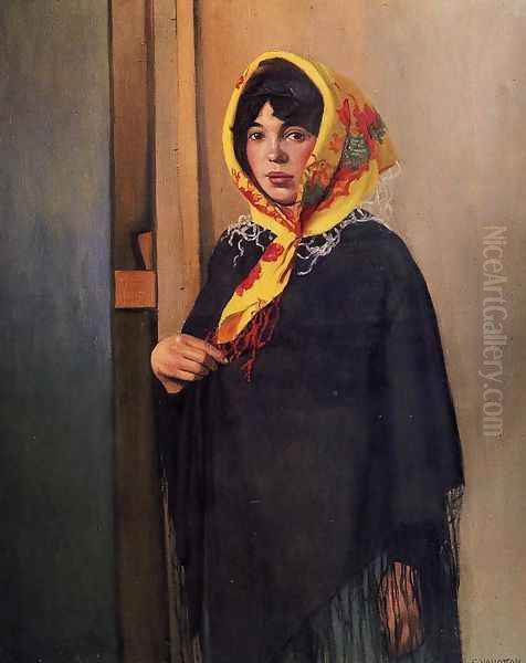 Young Woman with Yellow Scarf Oil Painting by Felix Edouard Vallotton