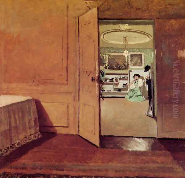 Interior, Vestibule by Lamplight Oil Painting by Felix Edouard Vallotton