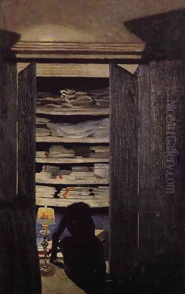 Woman Searching through a Cupboard Oil Painting by Felix Edouard Vallotton