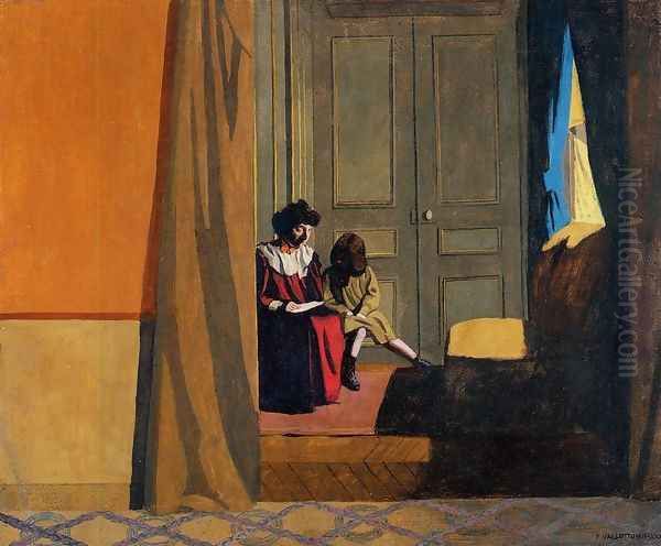 Woman Reading to a Little Girl Oil Painting by Felix Edouard Vallotton