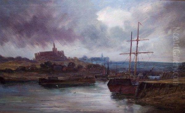 Boats In Harbour Oil Painting by Etienne Aubry