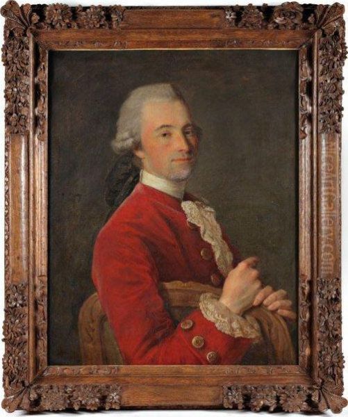 Portrait D'un Gentilhomme A La Veste Rouge Toile Oil Painting by Etienne Aubry