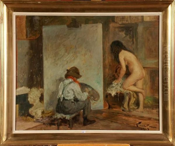 Le Modele Nu Dans L'atelier Du Peintre Oil Painting by Emile Baes