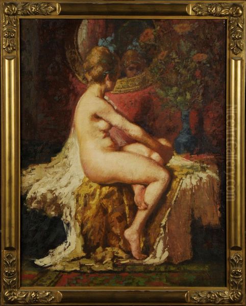 Nu Au Miroir Oil Painting by Emile Baes