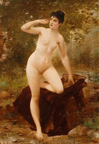 Nude By A River Oil Painting by Jules Frederic Ballavoine