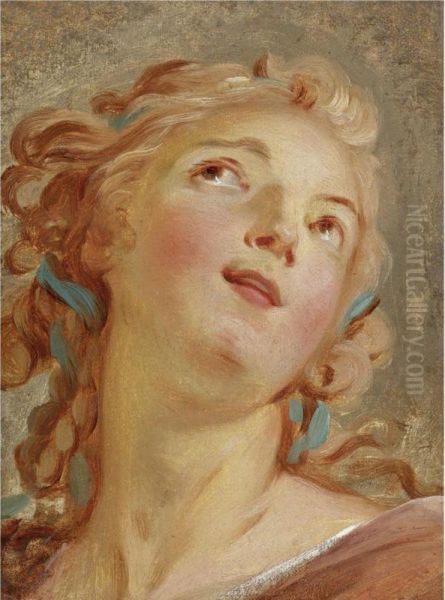 Head Of A Young Woman Looking Up Oil Painting by Jean Simon Berthelemy