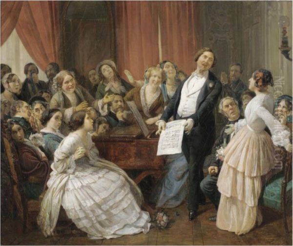 Triomphe D'un Tenor Dans Une Matinee Musicale Oil Painting by Francois-Auguste Biard