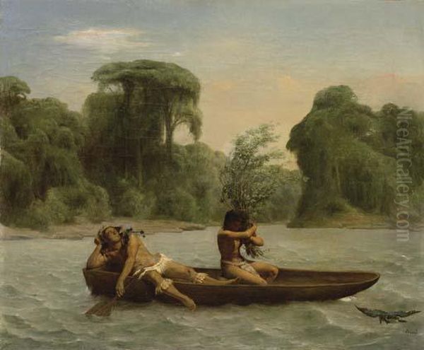 Deux Indiens En Pirogue Oil Painting by Francois-Auguste Biard