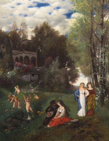 Arcadian Scene Oil Painting by Arnold Bocklin