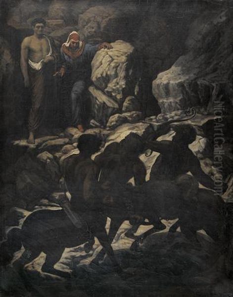 Dante Und Vergil Mit Den Drei Kentauren Oil Painting by Arnold Bocklin