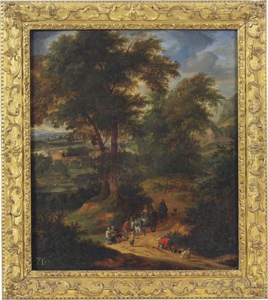 A Wooded Landscape With Travellers On A Track Oil Painting by Peeter Bout