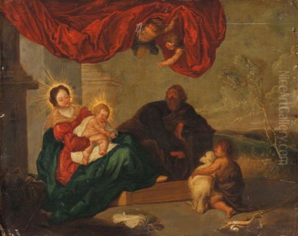 La Sainte Famille Avec Saint Jean -baptiste Enfant Oil Painting by Pierre Brebiette