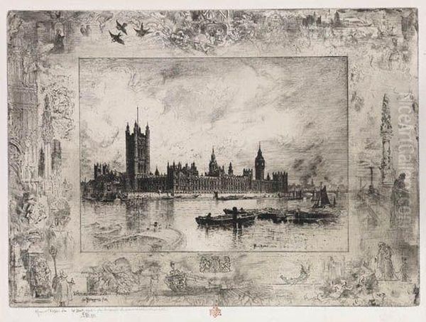 Westminster Palace Oil Painting by Felix-Hilaire Buhot