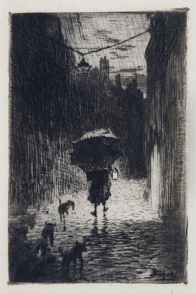 Pluie Et Parapluie (bourcard/goodfriend 68) Oil Painting by Felix-Hilaire Buhot