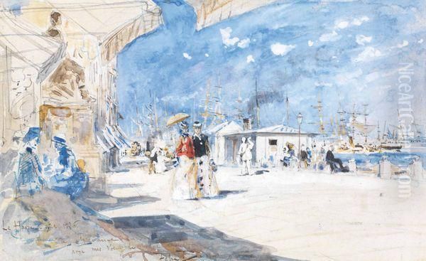 Promenade Sur Les Quais Au Havre Oil Painting by Felix-Hilaire Buhot