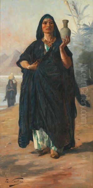 Fellaha A La Gargoulette Oil Painting by Edouard Castres