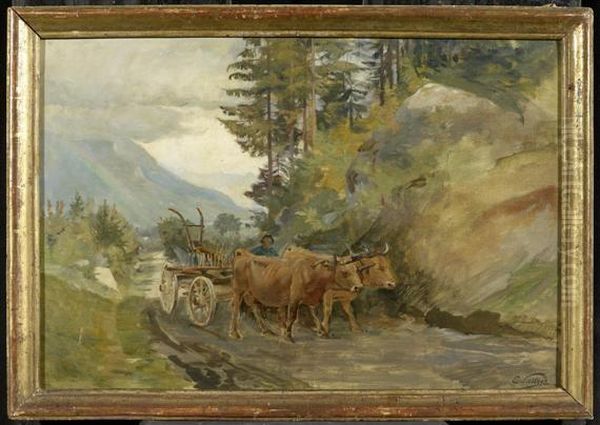 Cart With Oxen Oil Painting by Edouard Castres