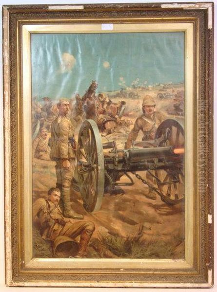 Boer War Soldiers Firing A Cannon Oil Painting by Richard Caton Woodville