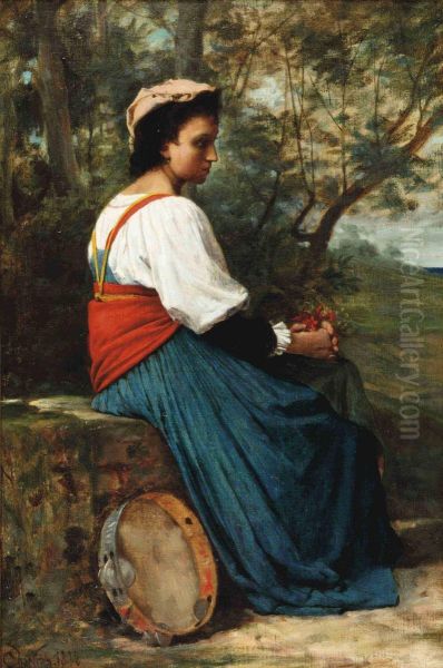 The Tamborine Player Oil Painting by Theobald Chartran