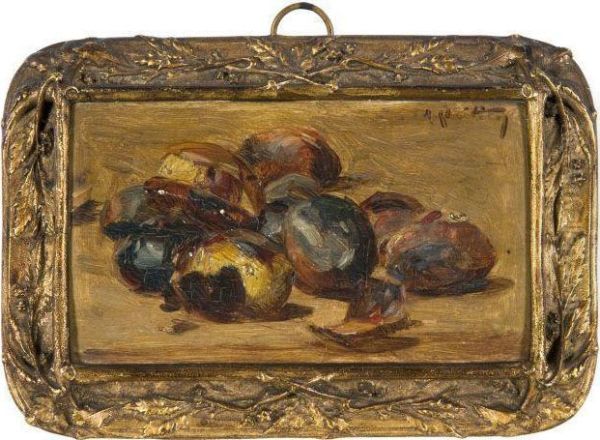 Nature Morte Aux Prunes Oil Painting by Rene Louis Chretien