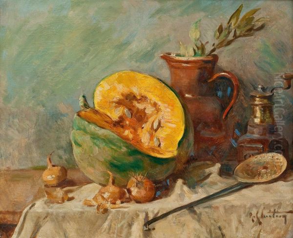 Nature Morte With A Melon Oil Painting by Rene Louis Chretien