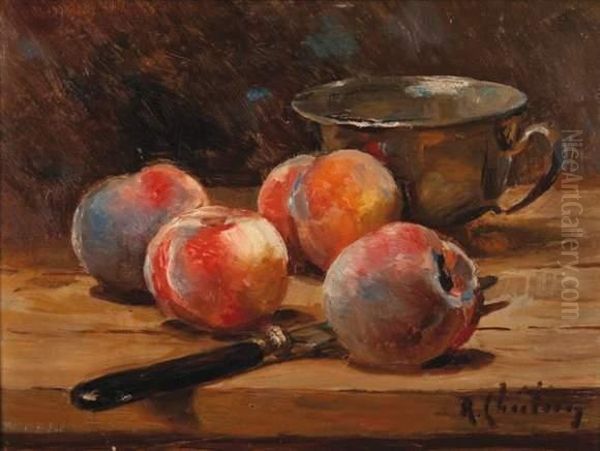 Nature Morte Aux Peches Oil Painting by Rene Louis Chretien