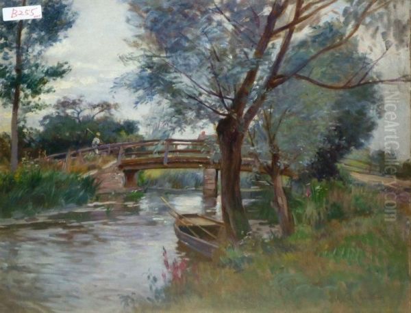 Passerelle Sur Une Riviere Oil Painting by Rene Louis Chretien