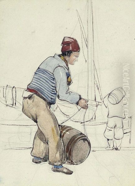 Study Of Sailors Loading Barrels Oil Painting by Joshua Cristall