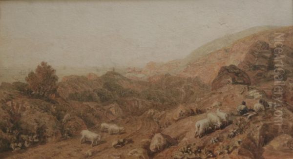 Rocky Landscape With Shepherd And Flock Oil Painting by Joshua Cristall