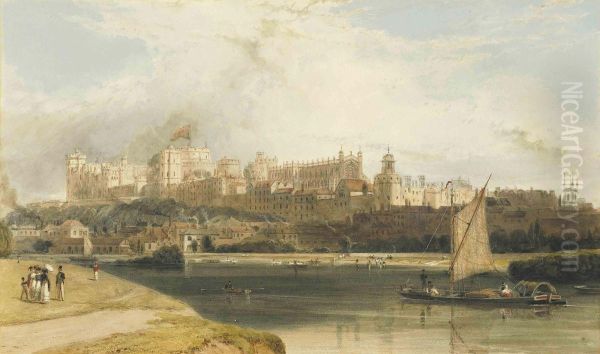 Windsor Castle From The Brocas Meadow Oil Painting by William Daniell RA